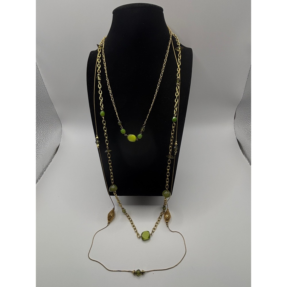 Sonoma Goods for Life Gold Tone Layered Necklace Green Beads Filigree 36 Inch